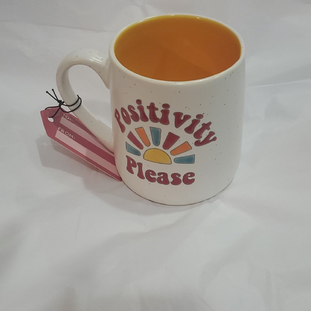 Positivity Please dotted Hand painted ceramic coffee‎ mug cup new